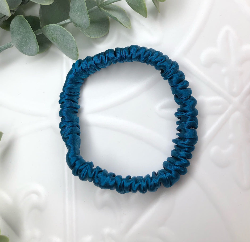 Luxury Mulberry Silk hair scrunchies - Peacock Blue